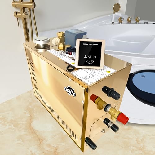 9KW Commercial Self-Draining Steam Generator Shower System Home Steam Bath Spa Generator 30 min to 12 Hours with Auto Drain 95-131℉ for Suitable Space Heating 9 m³/318 Cubic feet (Steam-Showers)